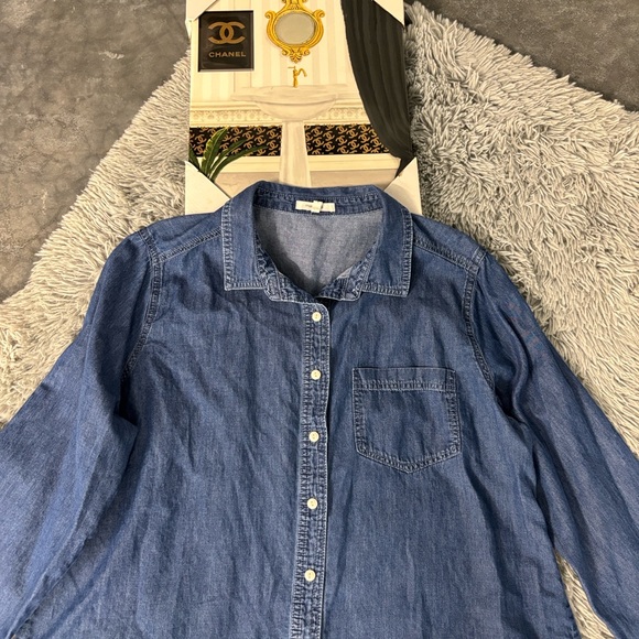 Maurices Dark Blue Casual Long Sleeve Button Down Denim Jean Chambray Shirt 1 XL - Picture 9 of 16